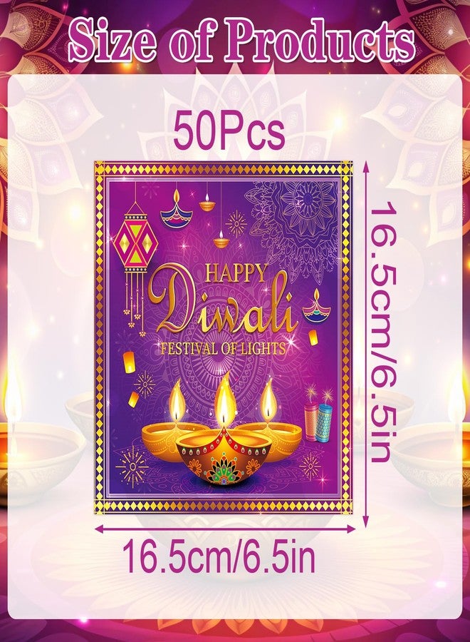 TAKEALOOKO 50 Pcs Happy Diwali Party Decoration, Purple Gold Disposable Napkins for Home Decoration, Fireworks Candles Festival of Lights Theme for Party Decorations Supplies - Image 5